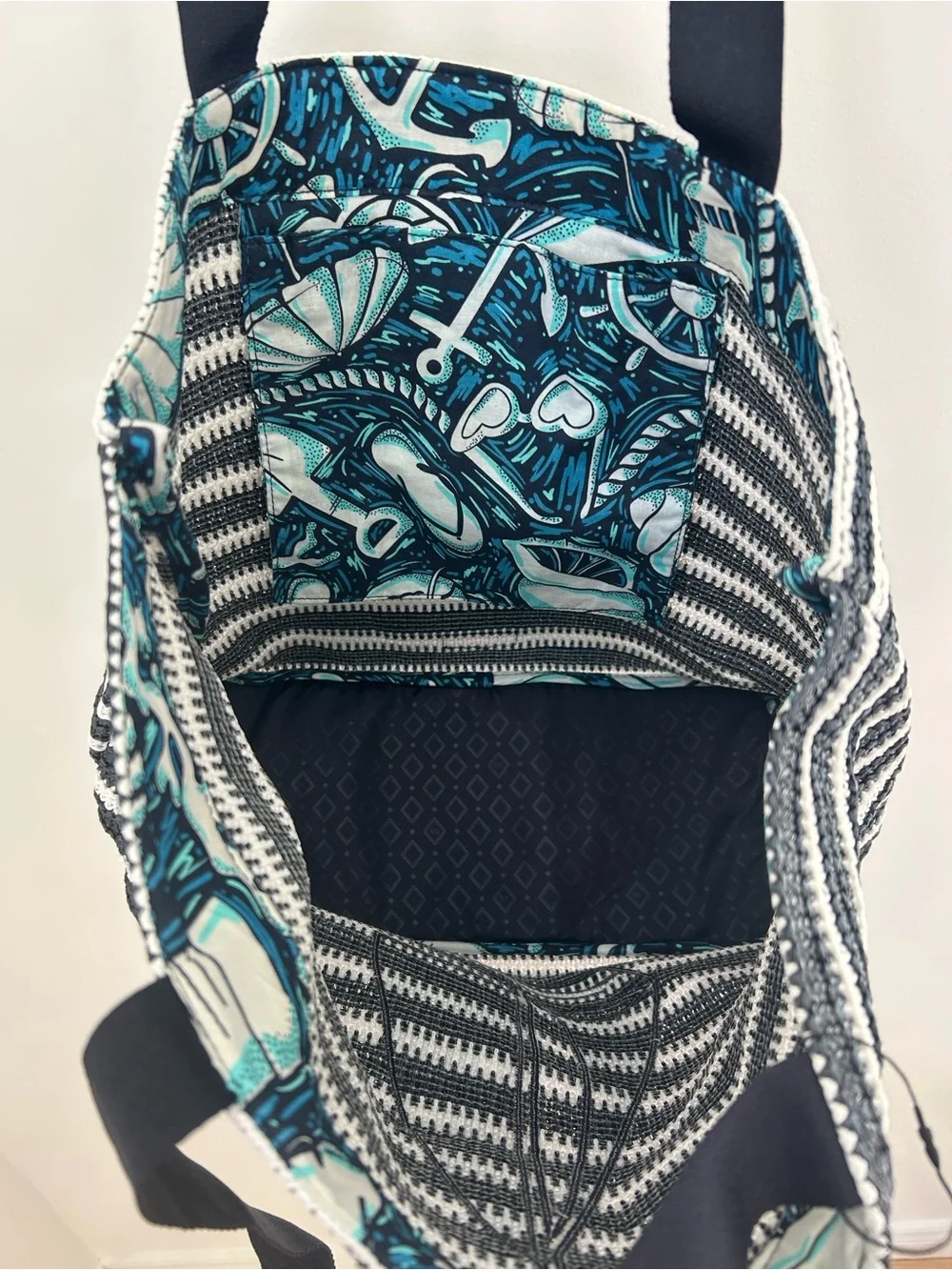 Vera Bradley Straw Tote Bag Sailboat Beach Summer Large Like New - Picture 3 of 4